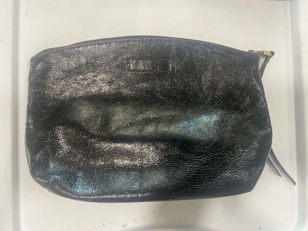 Hobo Black Distressed Leather Large Pouch Clutch Bag 9.5"